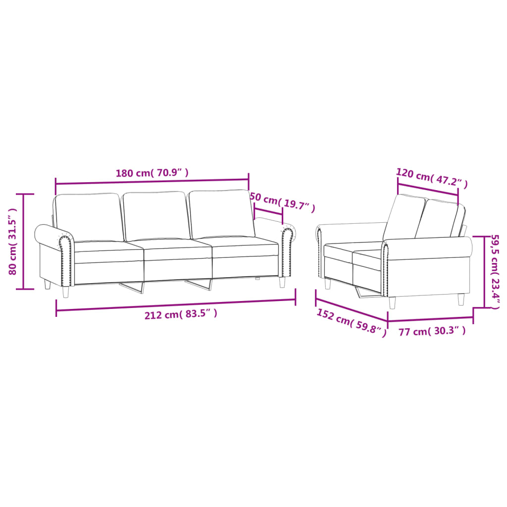 Set di Divani 2 pz con Cuscini Grigio Chiaro in Velluto 3202250