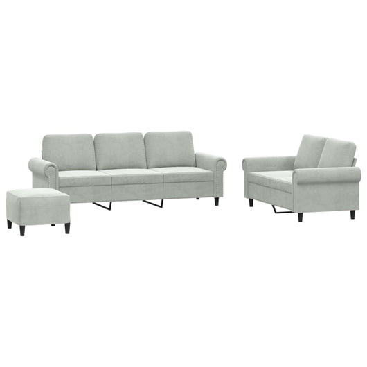 Set di Divani 3 pz con Cuscini Grigio Chiaro in Velluto 3202260