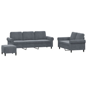 Set di Divani 3 pz con Cuscini Grigio Scuro in Vellutocod mxl 107091