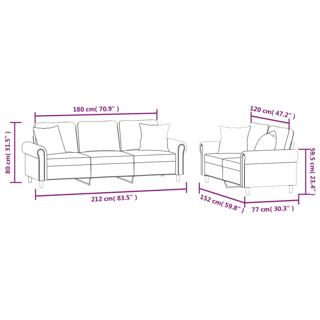 Set di Divani 2 pz con Cuscini Grigio Chiaro in Velluto 3202270