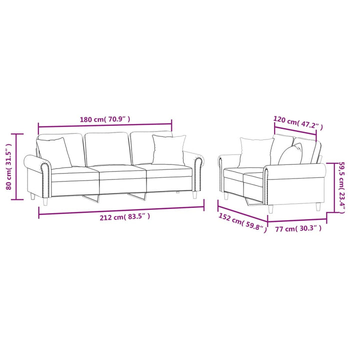 Set di Divani 2 pz con Cuscini Grigio Chiaro in Velluto 3202270