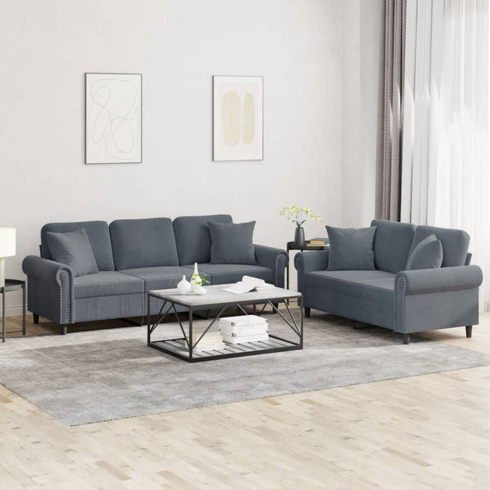 Set di Divani 2 pz con Cuscini Grigio Scuro in Velluto 3202271