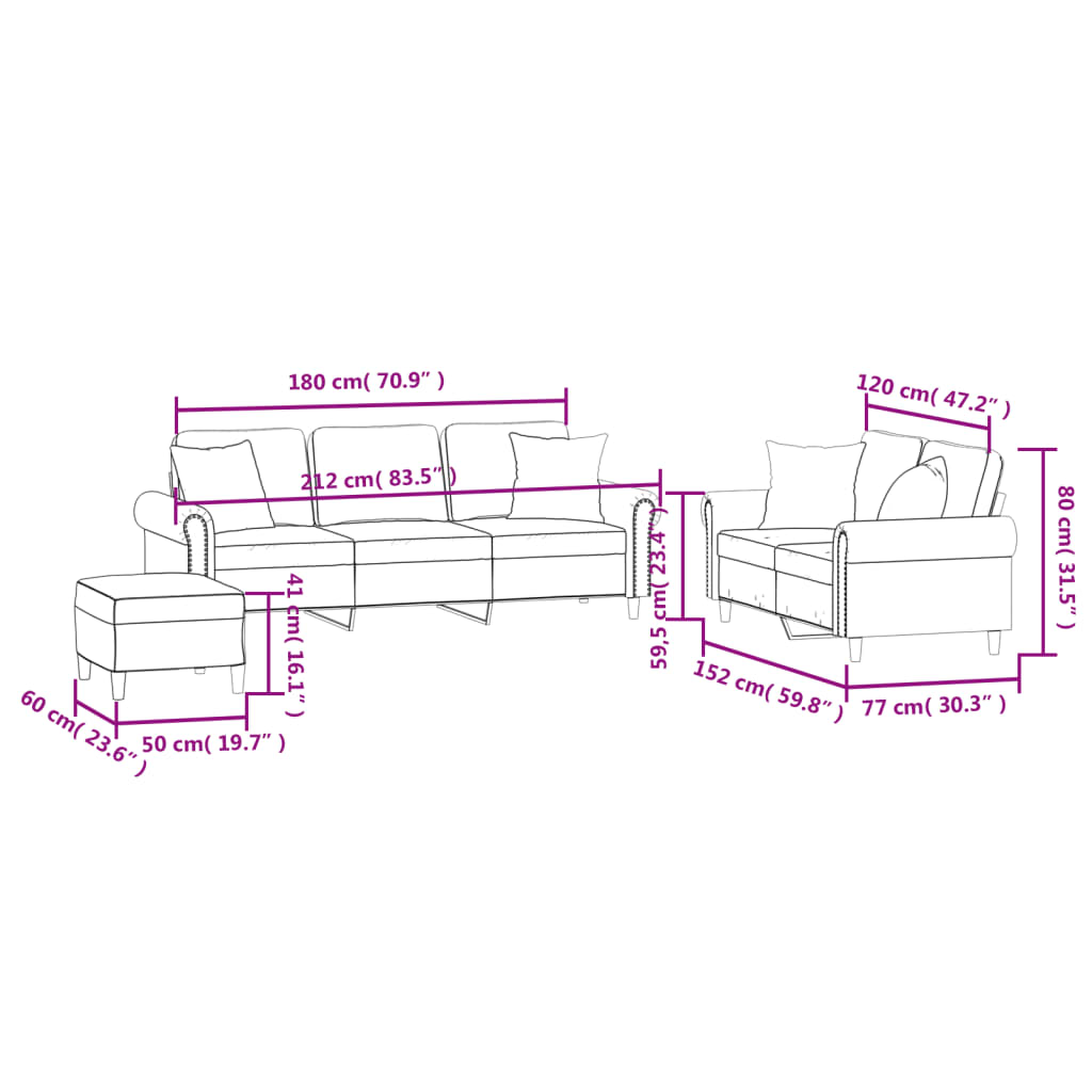 Set di Divani 3 pz con Cuscini Grigio Chiaro in Velluto 3202280