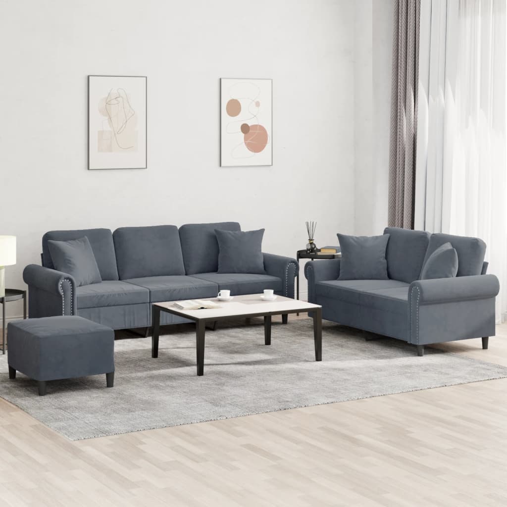 Set di Divani 3 pz con Cuscini Grigio Scuro in Velluto 3202281