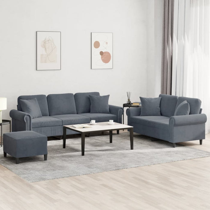 Set di Divani 3 pz con Cuscini Grigio Scuro in Velluto 3202281