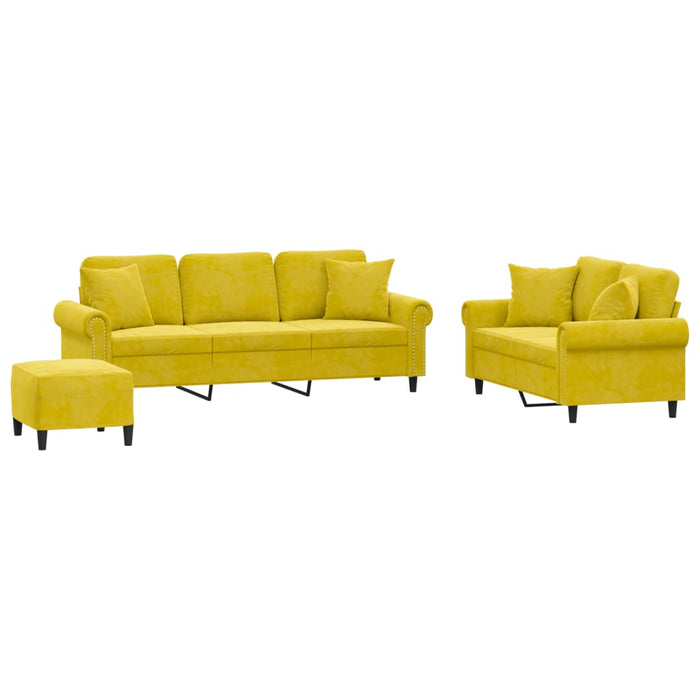 Set di Divani 3 pz con Cuscini Giallo in Velluto 3202286