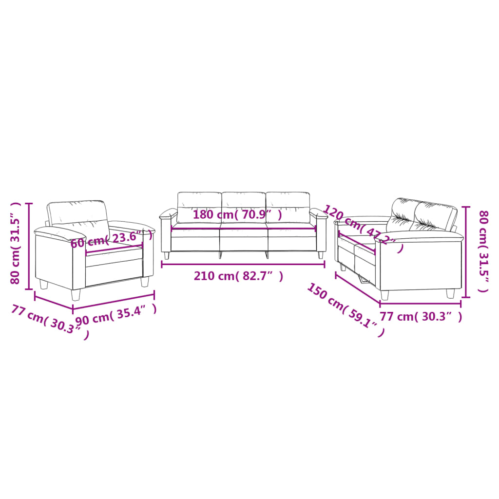 Set Divani 3 pz con Cuscini Tortora in Tessuto Microfibra 3202290