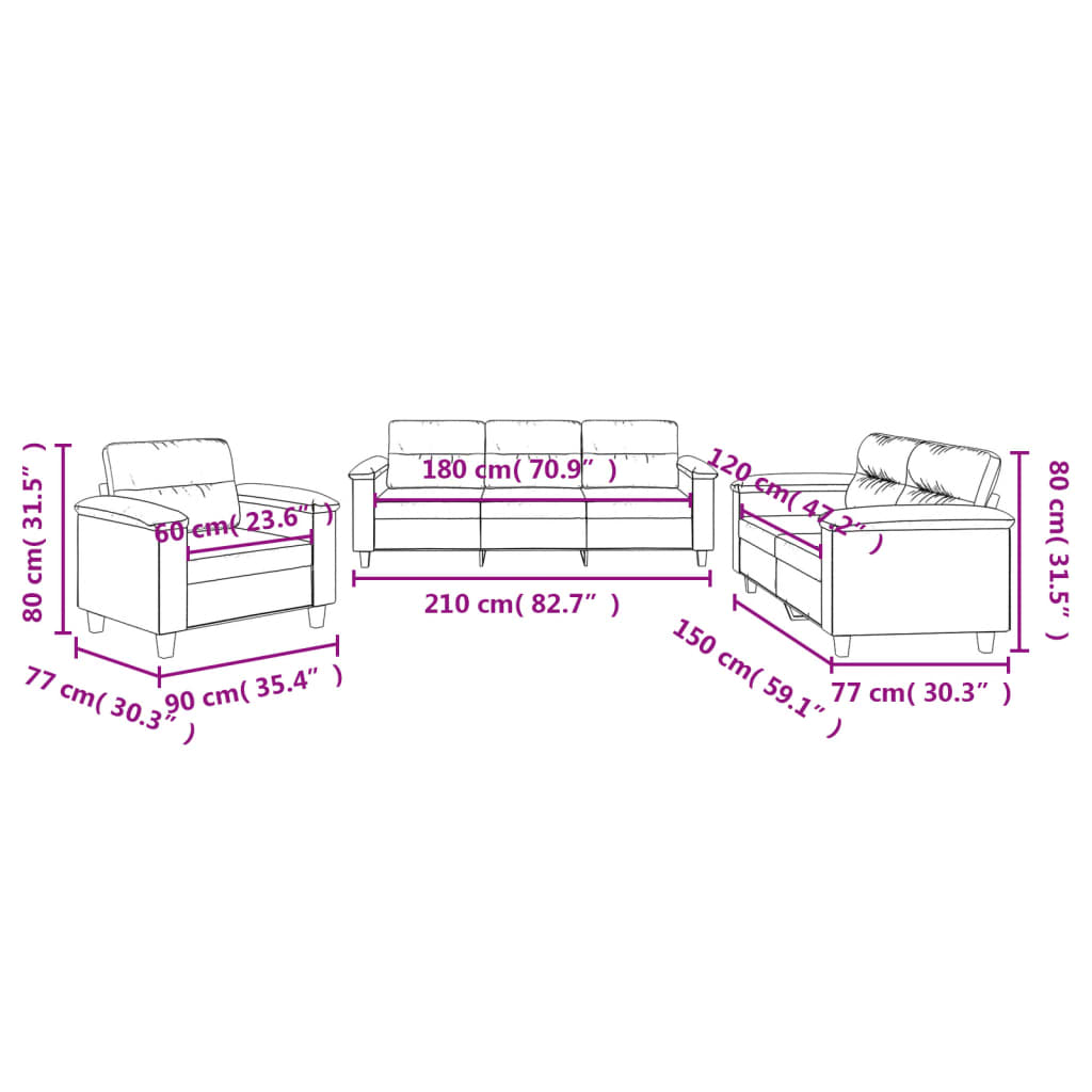 Set Divani 3 pz con Cuscini Grigio Chiaro in Tessuto Microfibra 3202291