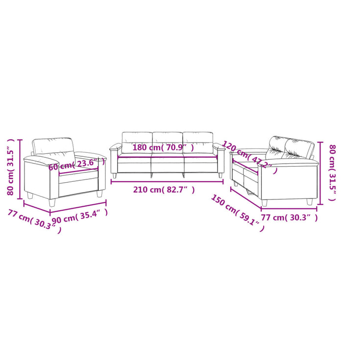 Set Divani 3 pz con Cuscini Grigio Chiaro in Tessuto Microfibra 3202291