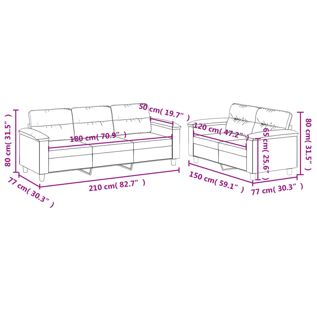 Set Divani 2 pz con Cuscini Grigio Chiaro in Tessuto Microfibra 3202339