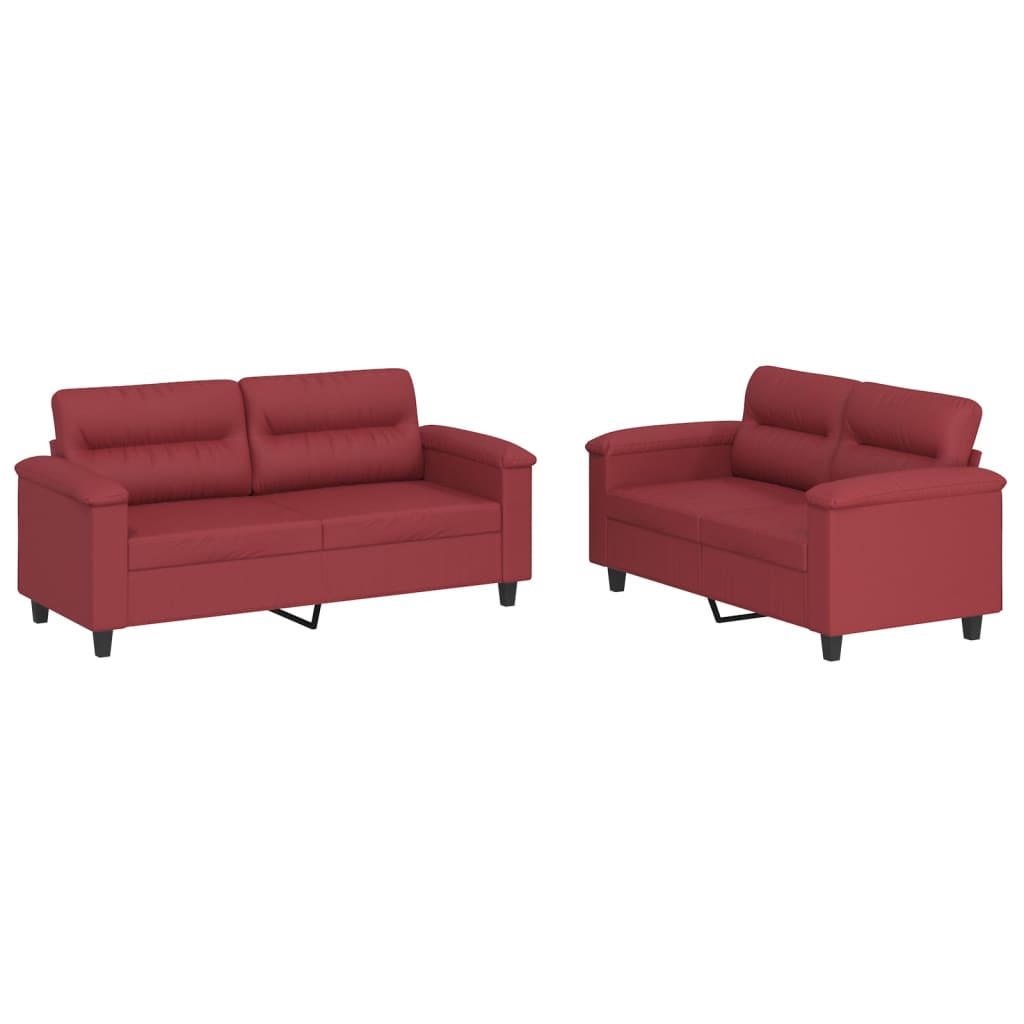 Set di Divani 2 pz con Cuscini Rosso Vino in Similpelle 3202365