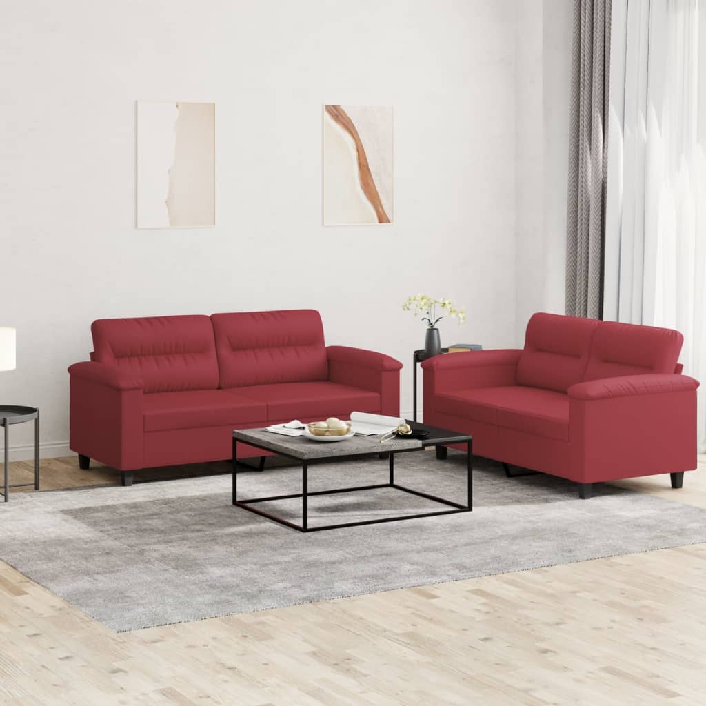 Set di Divani 2 pz con Cuscini Rosso Vino in Similpelle 3202365