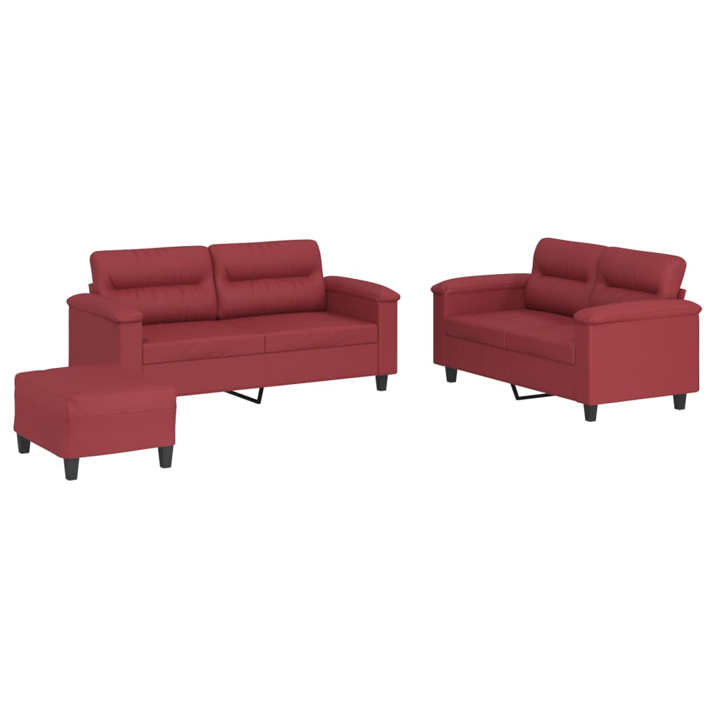 Set di Divani 3 pz con Cuscini Rosso Vino in Similpelle 3202370