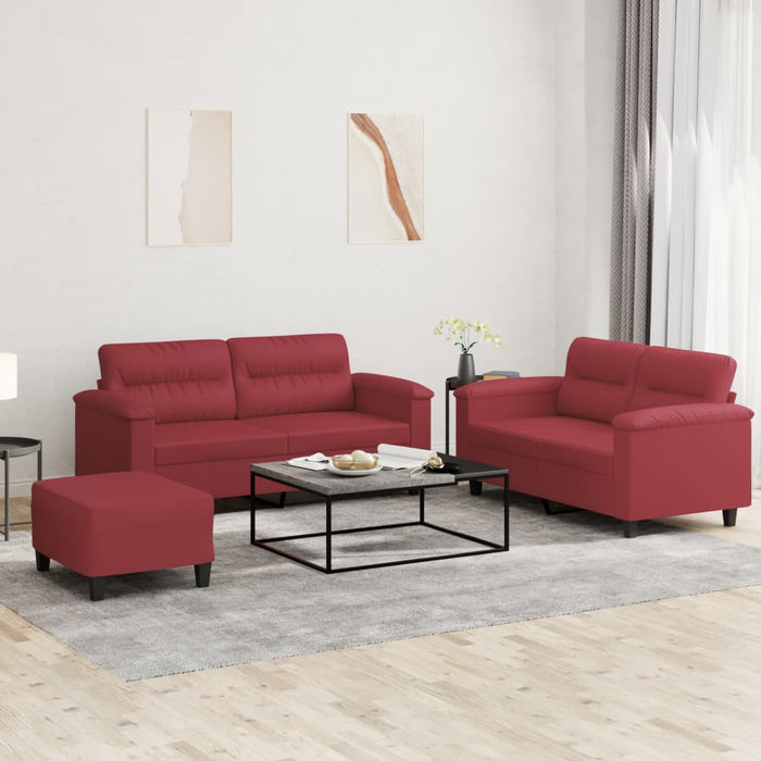 Set di Divani 3 pz con Cuscini Rosso Vino in Similpelle 3202370