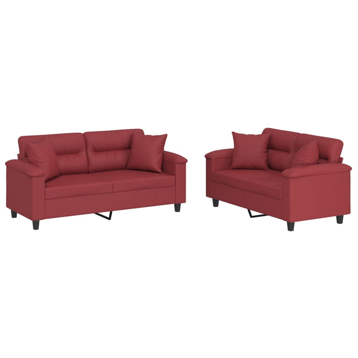 Set di Divani 2 pz con Cuscini Rosso Vino in Similpelle 3202375