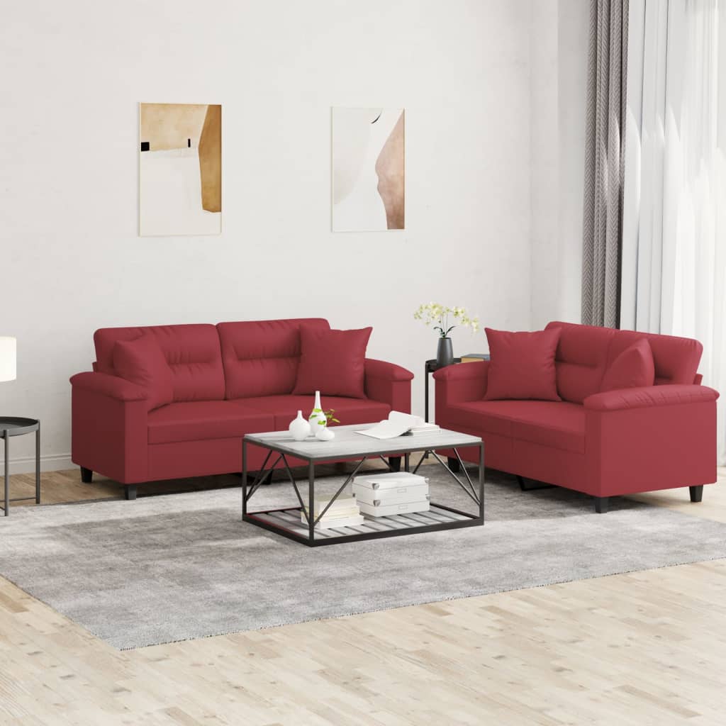 Set di Divani 2 pz con Cuscini Rosso Vino in Similpelle 3202375