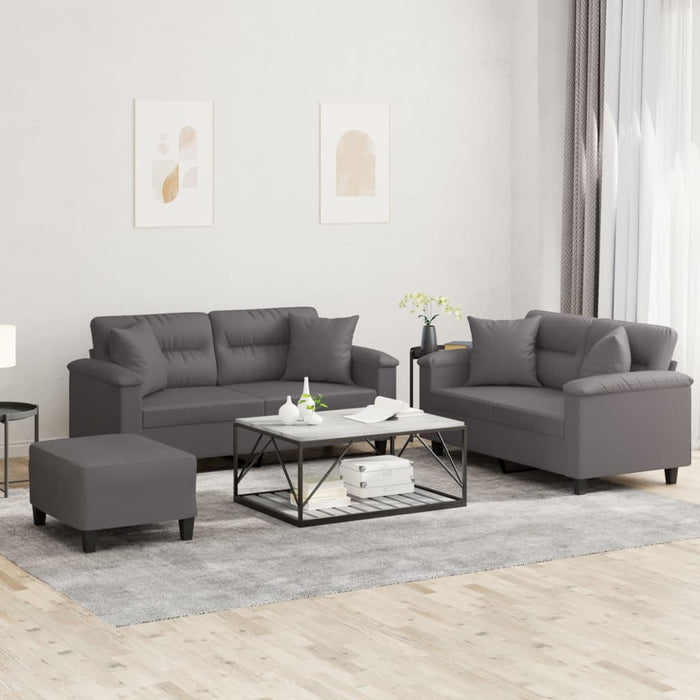 Set di Divani 3 pz con Cuscini Grigio in Similpelle 3202379