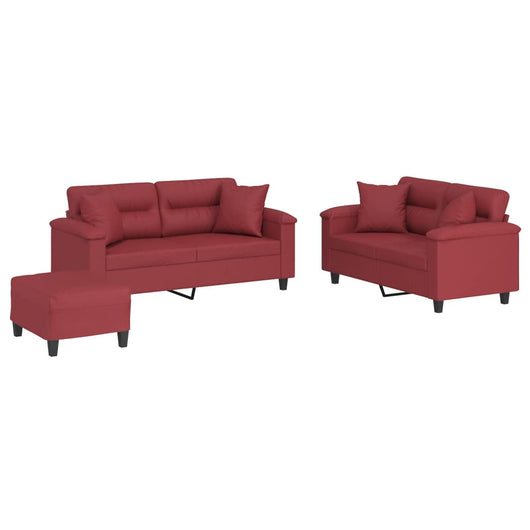 Set di Divani 3 pz con Cuscini Rosso Vino in Similpelle 3202380