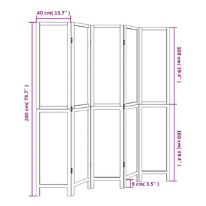Divisorio Ambienti 5Pannelli Bianco Legno Massello di Paulownia 358679