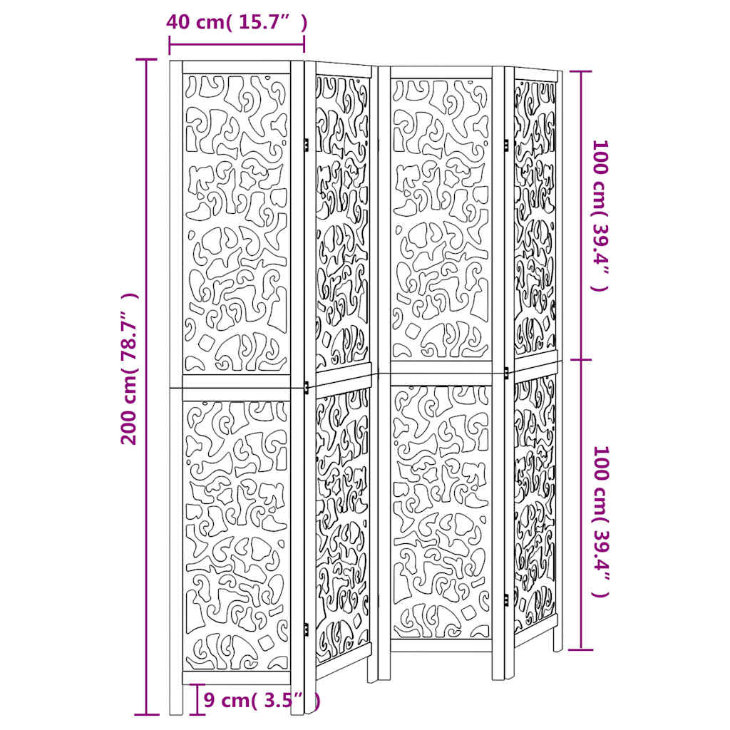 Divisorio Ambienti 4Pannelli Bianco Legno Massello di Paulownia 358739