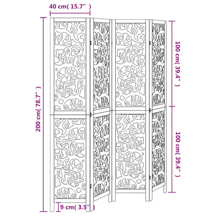 Divisorio Ambienti 4Pannelli Bianco Legno Massello di Paulownia 358739