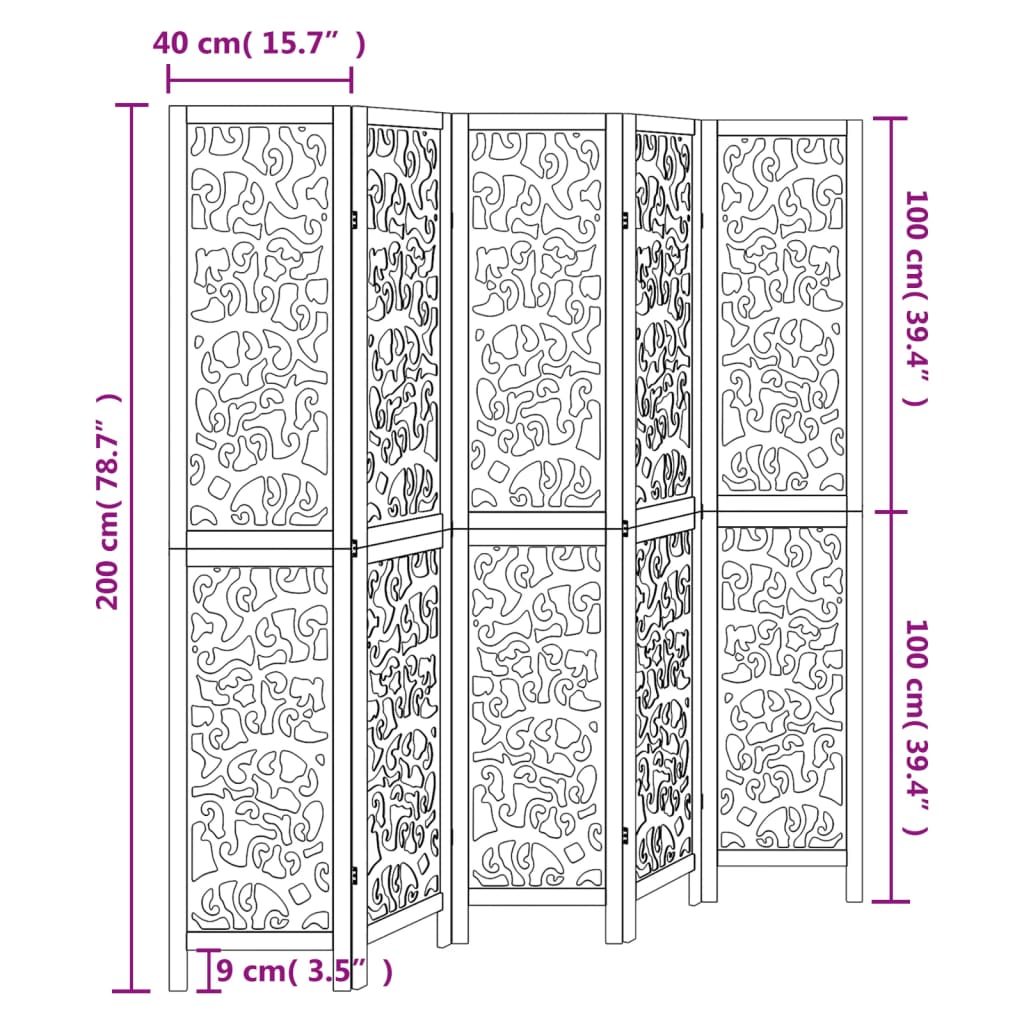 Divisorio Ambienti 5Pannelli Bianco Legno Massello di Paulownia 358743