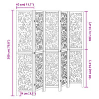 Divisorio Ambienti 5 Pannelli Nero Legno Massello di Paulownia 358759