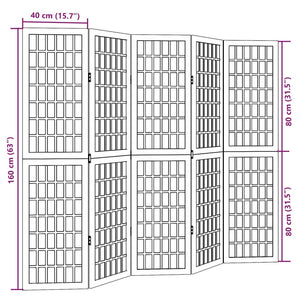 Divisorio Ambienti 5 Pannelli Nero Legno Massello di Paulownia 358773