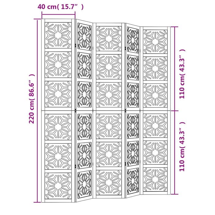 Divisorio Ambienti 5 Pannelli Marrone e nero Legno di Paulownia 358808