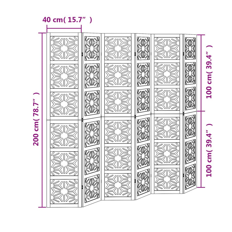 Divisorio Ambienti 6 Pannelli Marrone e nero Legno di Paulownia 358811