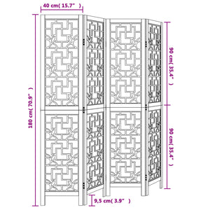 Divisorio Ambienti 4 Pannelli Marrone Legno Massello Paulownia 358866