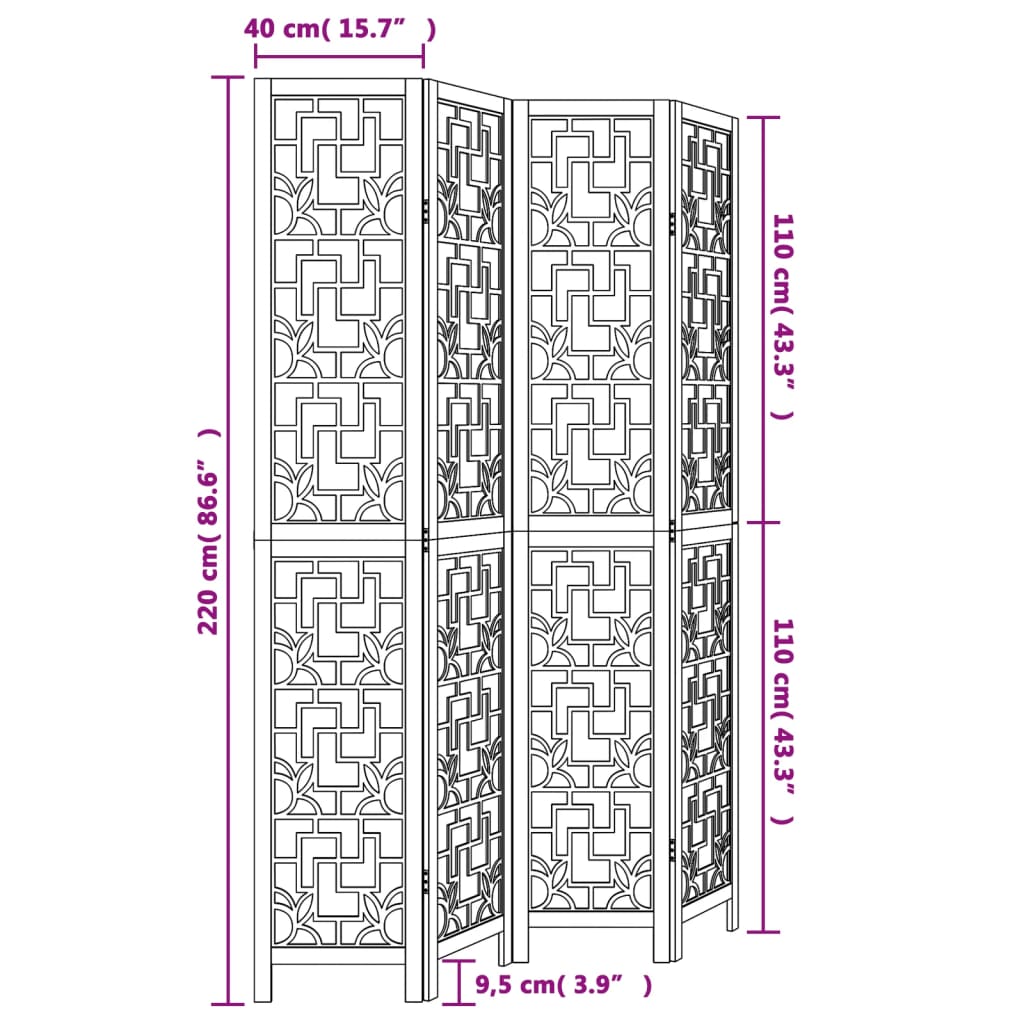 Divisorio Ambienti 4 Pannelli Marrone Legno Massello Paulownia 358868