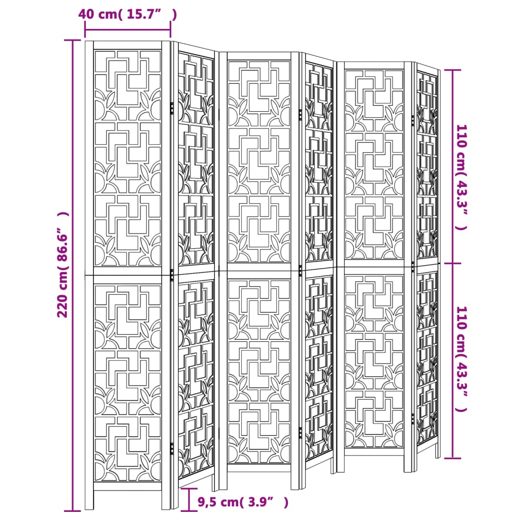 Divisorio Ambienti 6 Pannelli Marrone Legno Massello Paulownia 358876