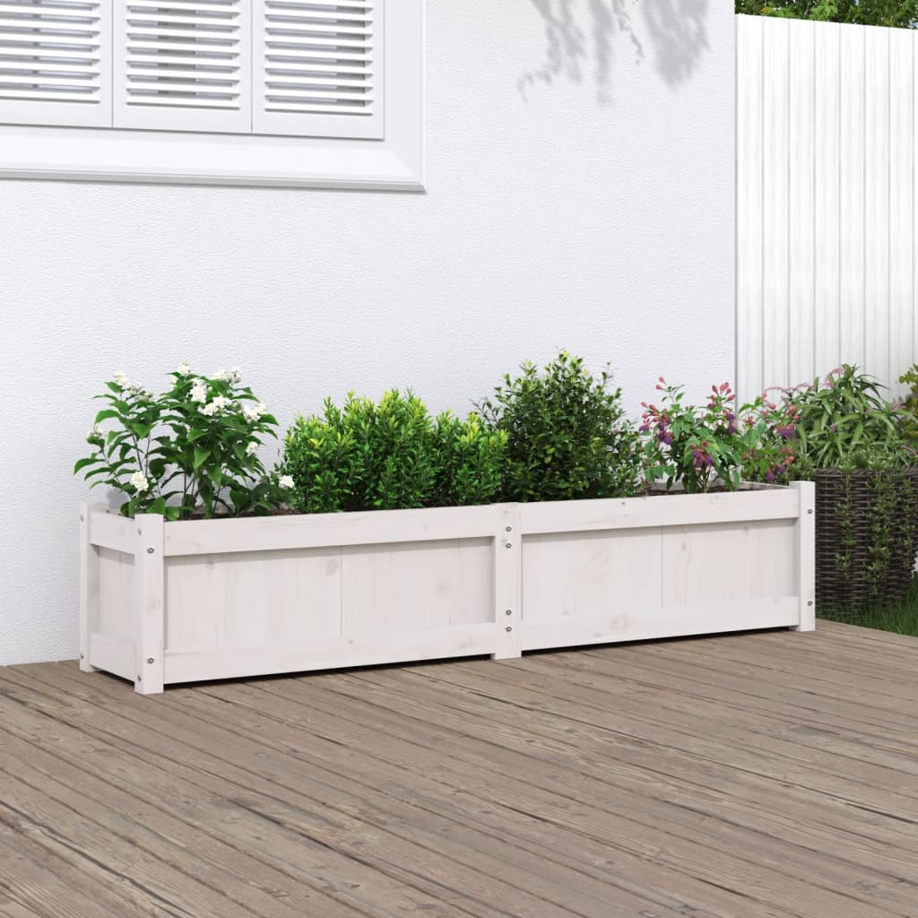 Fioriera da Giardino Bianca 150x31x31 cm Legno Massello di Pinocod mxl 85005