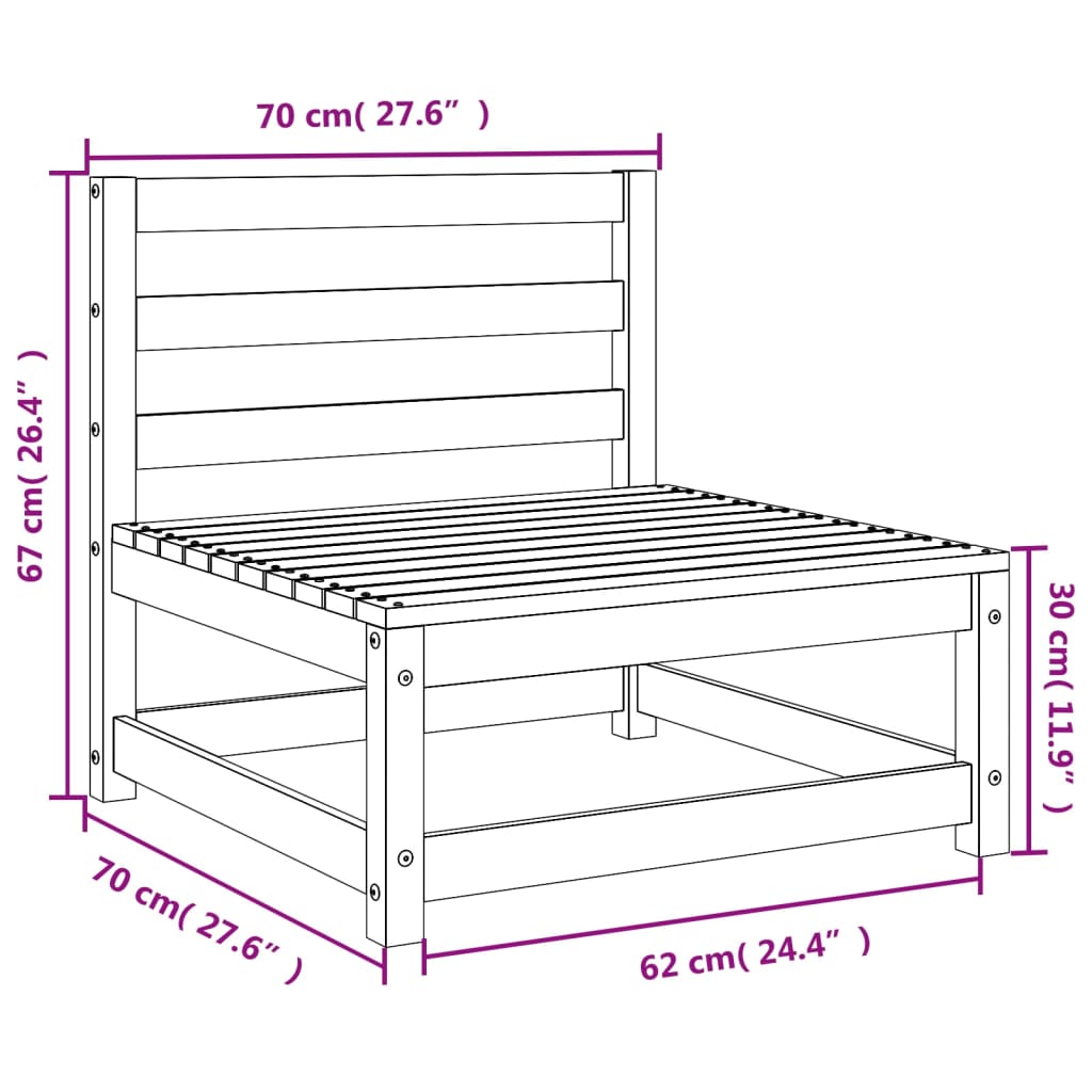 Divano Giardino Senza Braccioli Bianco 70x70x67cm Massello Pino 837915