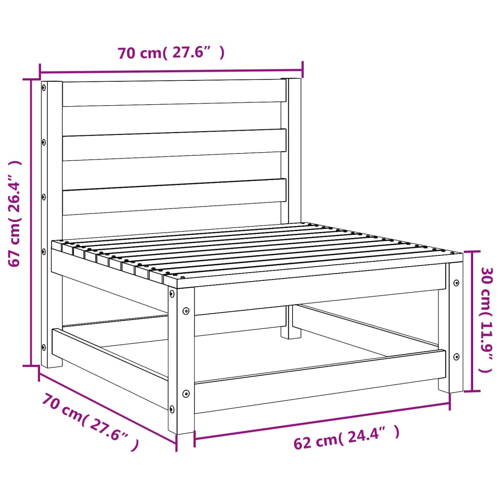 Divano Giardino Senza Braccioli 70x70x67 cm Massello Douglas 837919