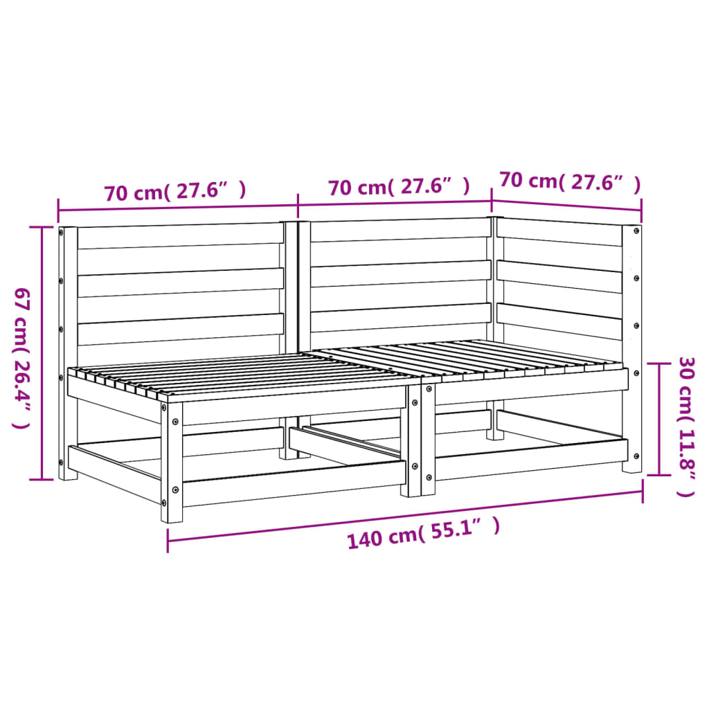 Divano da Giardino a 2 Posti in Legno Massello di Pino 837942