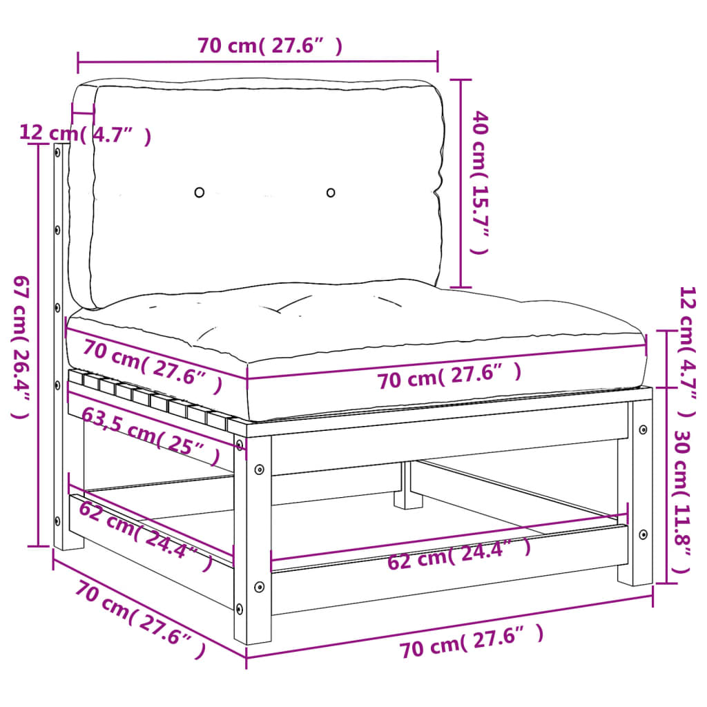 Divani Giardino Senza Braccioli Cuscini 2pz Marrone Cera Pino 838090