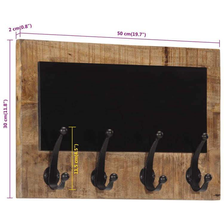 Appendiabiti da Parete con 4 Ganci 2pz Legno Massello di Mango 358951