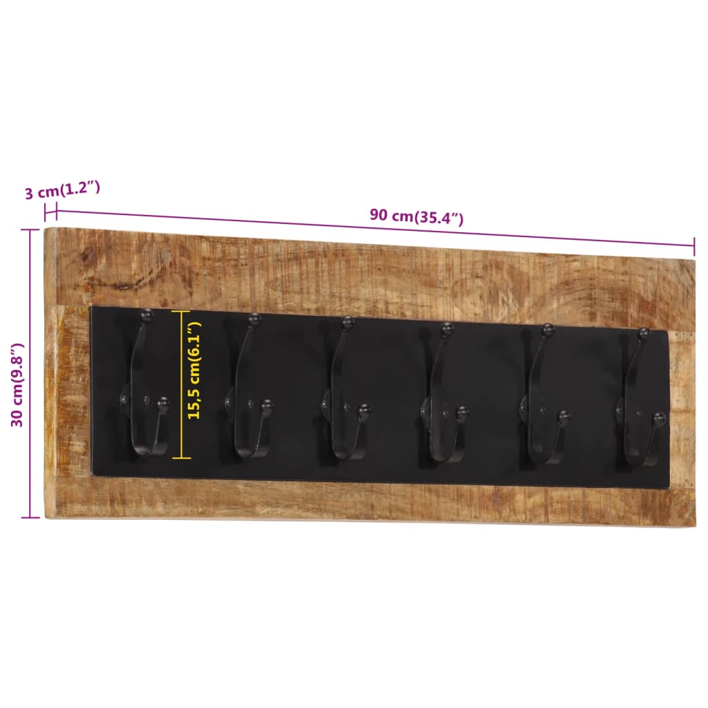 Appendiabiti da Parete con 6 Ganci in Legno Massello di Mango 358952