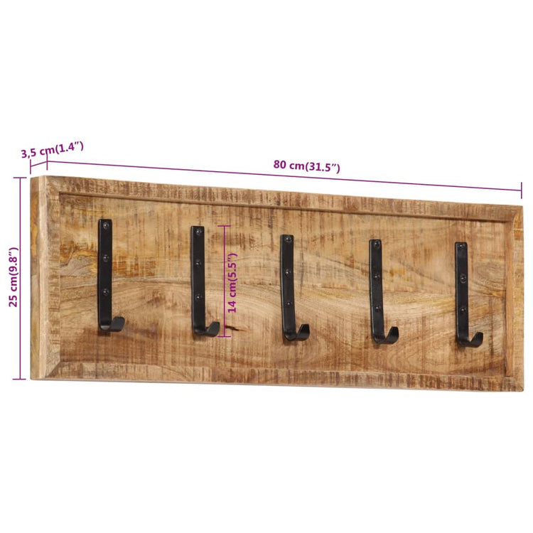 Appendiabiti da Parete con 5 Ganci in Legno Massello di Mango 358953