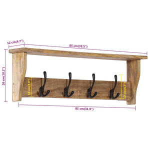 Appendiabiti da Parete con 4 Ganci in Legno Massello di Mango 358956