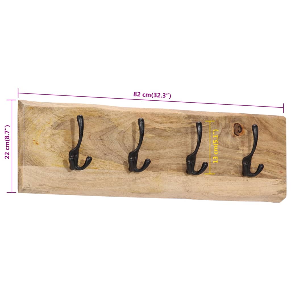 Appendiabiti da Parete con 4 Ganci in Legno Massello di Mango 358957