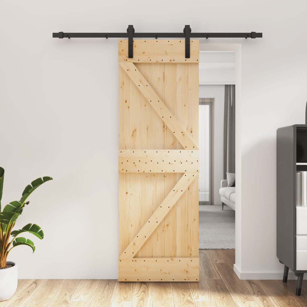 Porta Scorrevole con Set Hardware 70x210 cm Legno Massello Pinocod mxl 118092