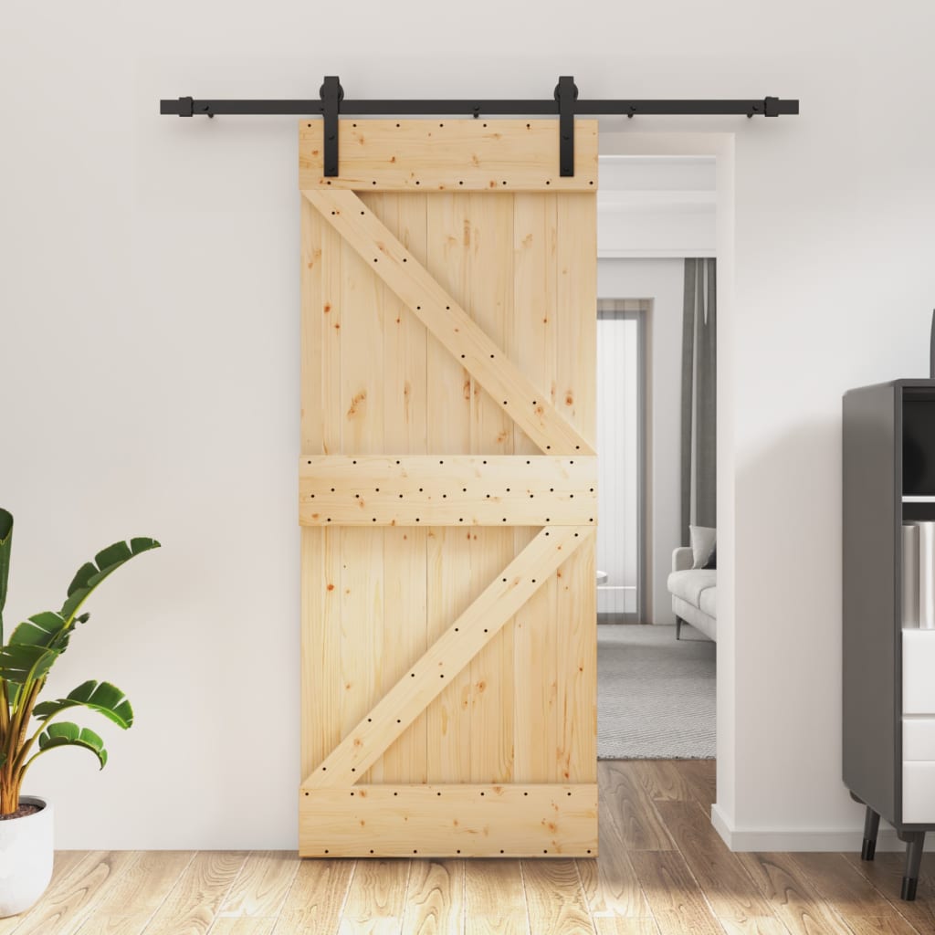 Porta Scorrevole con Set Hardware 85x210 cm Legno Massello Pinocod mxl 70143