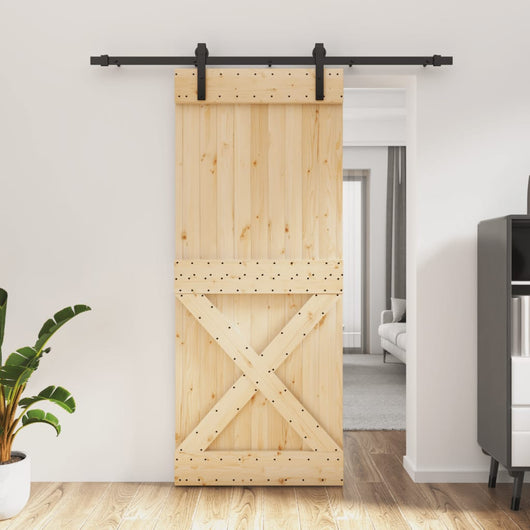 Porta Scorrevole con Set Hardware 85x210 cm Legno Massello Pinocod mxl 118095