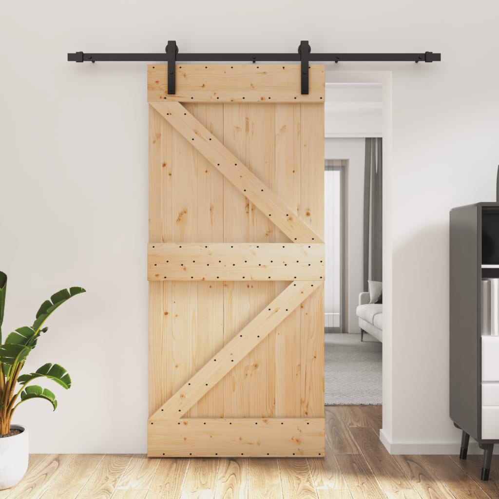 Porta Scorrevole con Set Hardware 95x210 cm Legno Massello Pinocod mxl 70146