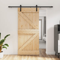 Porta Scorrevole con Set Hardware 95x210 cm Legno Massello Pino 3202985