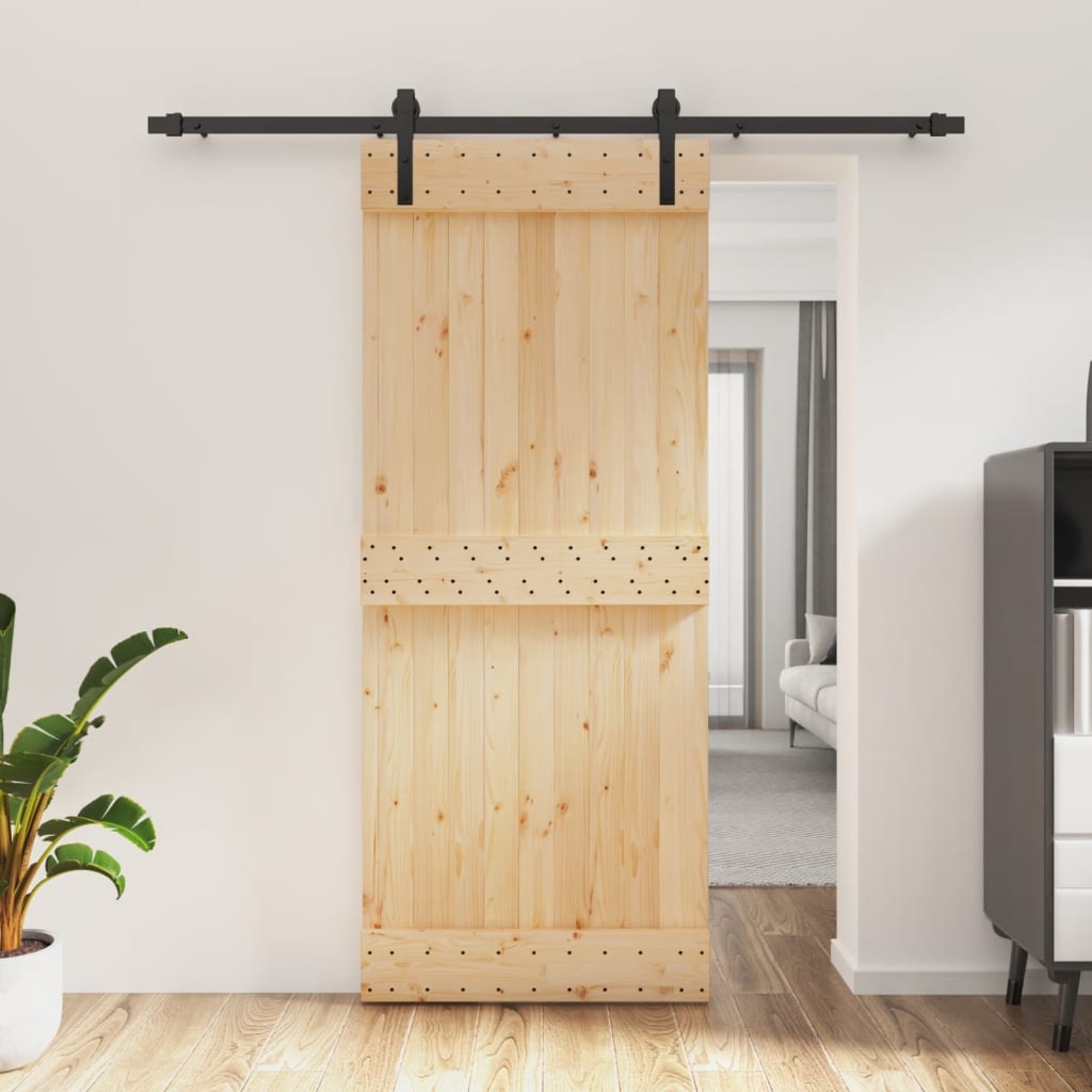 Porta Scorrevole con Set Hardware 85x210 cm Legno Massello Pino 3202988