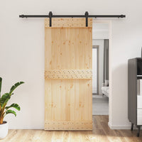 Porta Scorrevole con Set Hardware 90x210 cm Legno Massello Pino 3202989